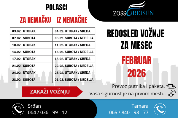 Raspored vožnje za Februar 2026.