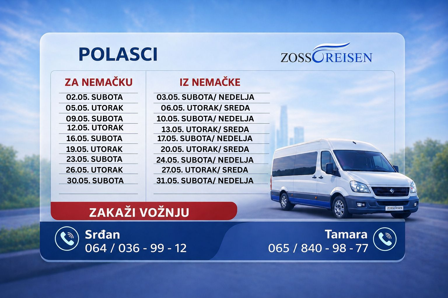Raspored vožnje za MAJ 2026.